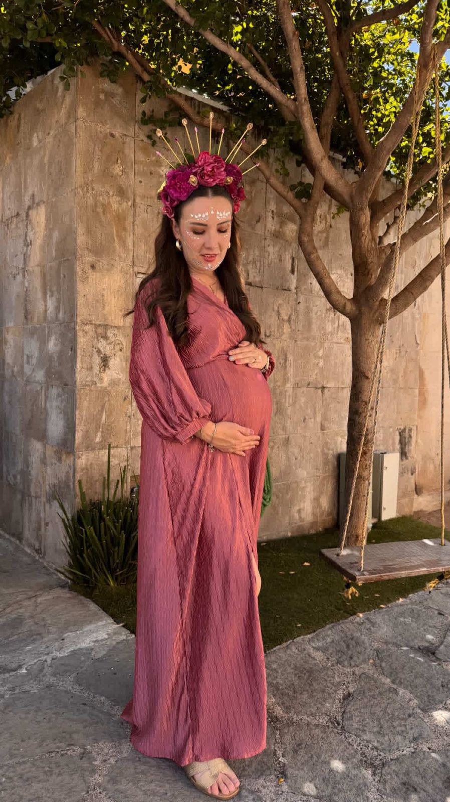 Vestido de maternidad, Nicole rosa corrugado CH