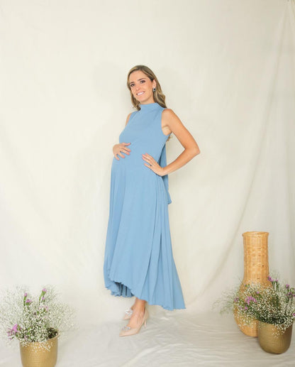 Vestido de maternidad Sonia, azul polvo plisada XG