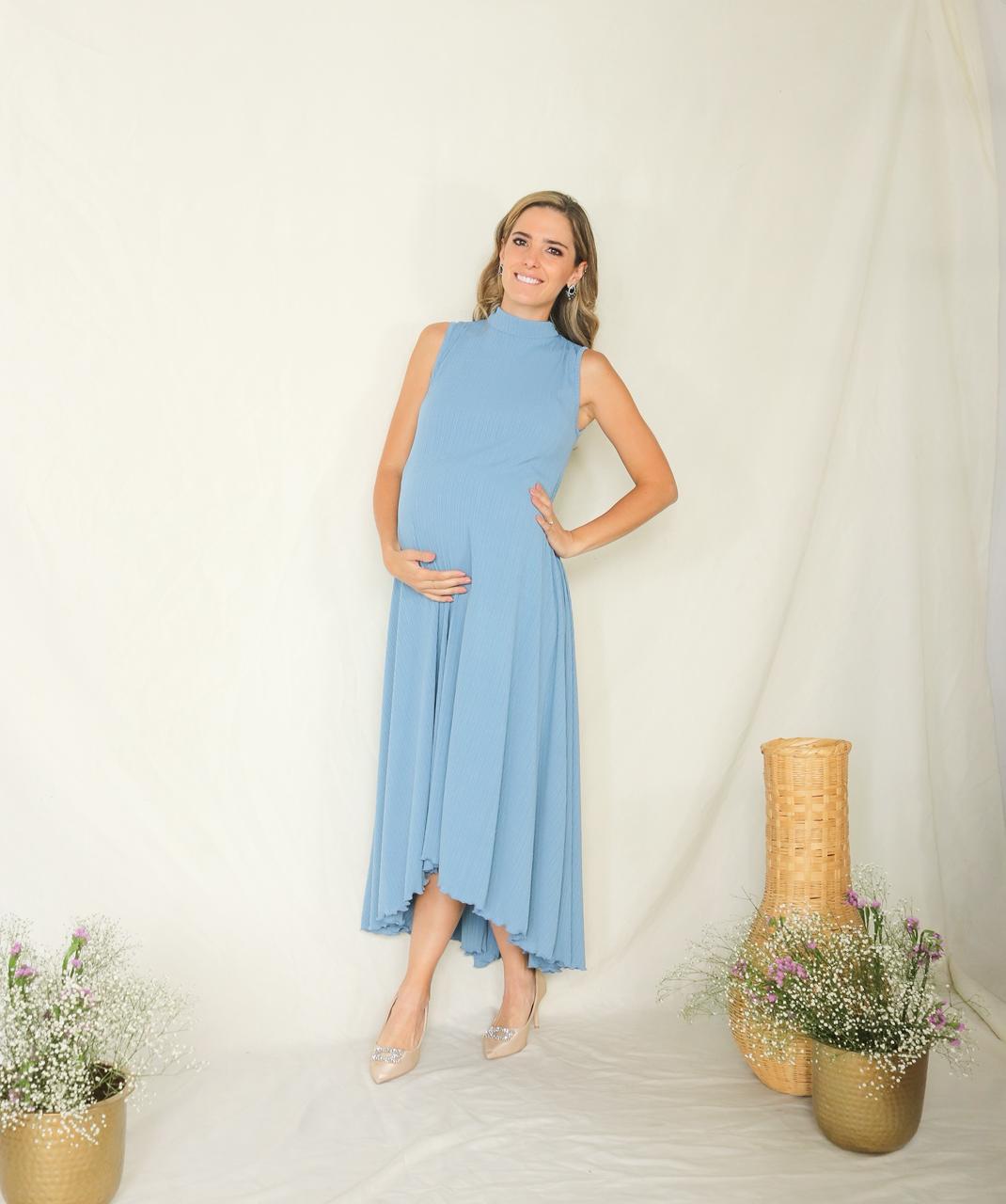 Vestido de maternidad Sonia, azul polvo plisada XG