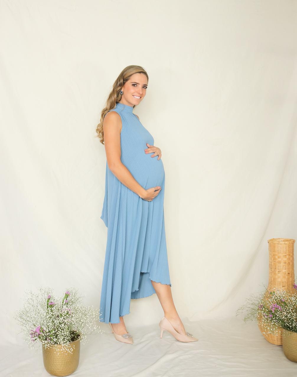Vestido de maternidad Sonia, azul polvo plisada XG