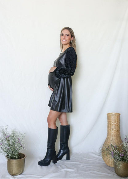 Vestido de maternidad, Irma negro vinipiel/terciopelo CH