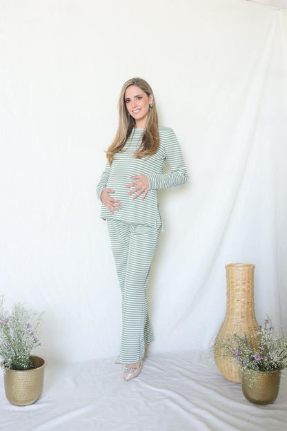 Conjunto de maternidad Cinthya, verde rayitas G