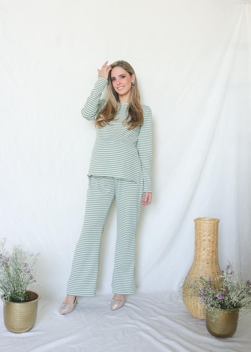 Conjunto de maternidad Cinthya, verde rayitas G
