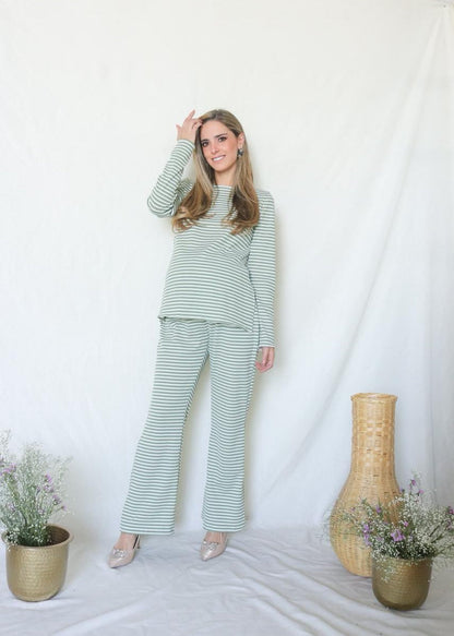 Conjunto de maternidad Cinthya, verde rayitas G