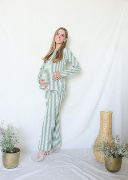 Conjunto de maternidad Cinthya, verde rayitas G