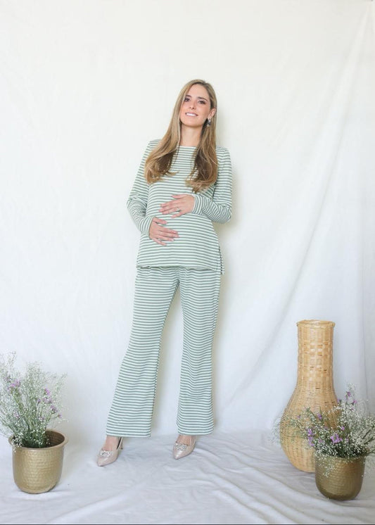 Conjunto de maternidad Cinthya, verde rayitas G