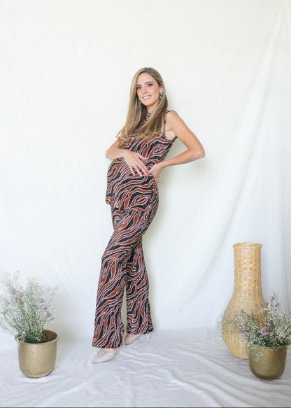Conjunto de maternidad Mayte, chedron y negro corrugado CH