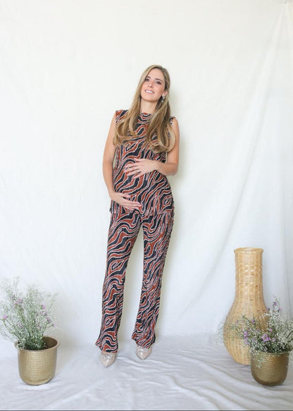 Conjunto de maternidad Mayte, chedron y negro corrugado CH