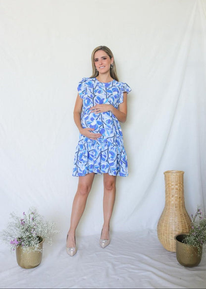 Vestido de maternidad, Anna blanco flores azules