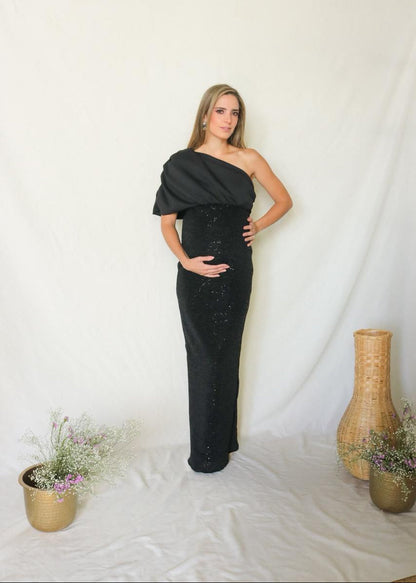 Vestido de maternidad Geraldine, negro brillos