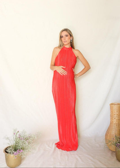 Vestido de maternidad Evelyn, rojo corrugado