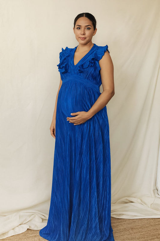 Vestido Xiomara de maternidad y lactancia azul corrugado