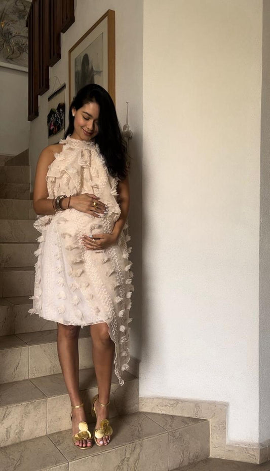 Vestido de maternidad y lactancia Ariel, beige textura