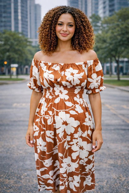 Vestido strapless flores