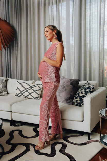 Conjunto de maternidad Mayte, rosa terciopelo