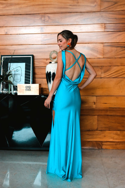 Vestido de maternidad Anahi, azul brilloso