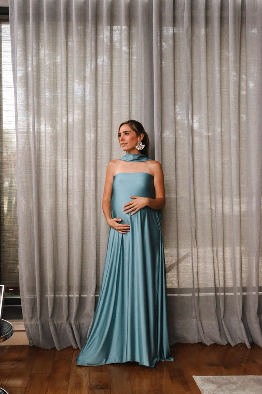 Vestido de Maternidad Adela aqua brilloso
