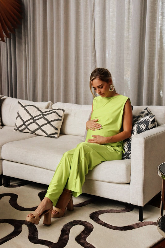 Conjunto de maternidad Mayte, verde limón liso G