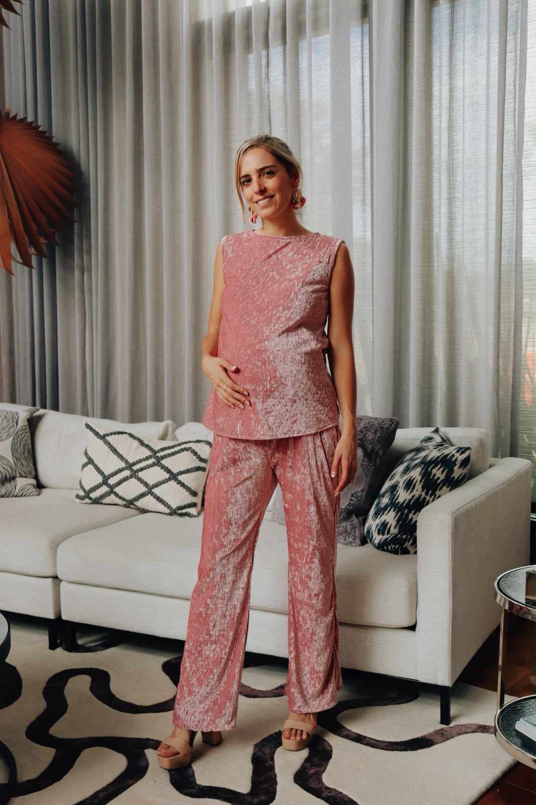Conjunto de maternidad Mayte, rosa terciopelo