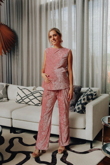 Conjunto de maternidad Mayte, rosa terciopelo
