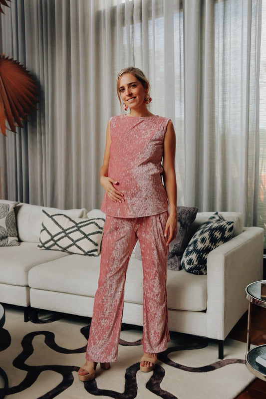 Conjunto de maternidad Mayte, rosa terciopelo