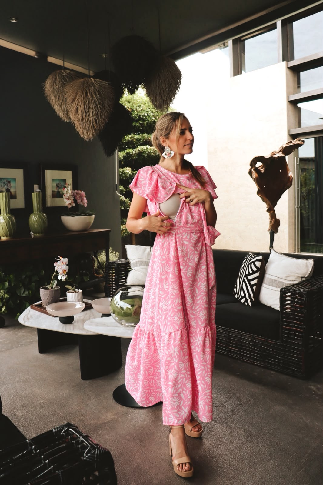 Vestido maternidad y lactancia, Mia rosa flores blancas