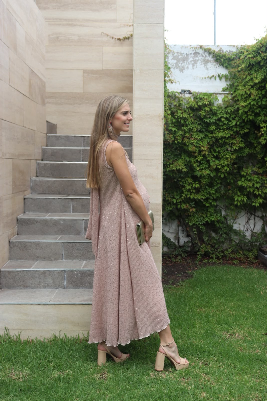 Vestido de maternidad Sonia, lentejuelas beige