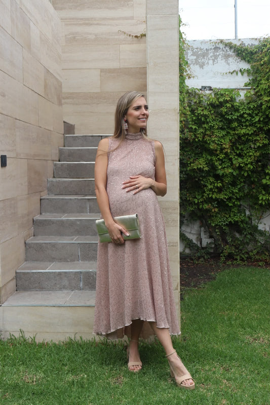 Vestido de maternidad Sonia, lentejuelas beige