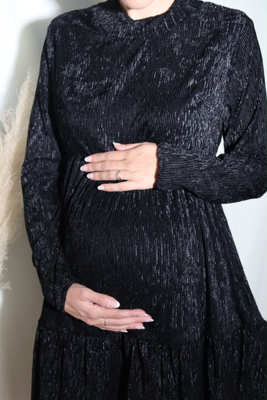 Vestido de maternidad Gaby, negro terciopelo brillos