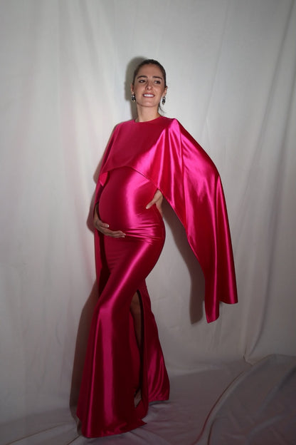 Vestido de maternidad Aline, rosa barbie licra