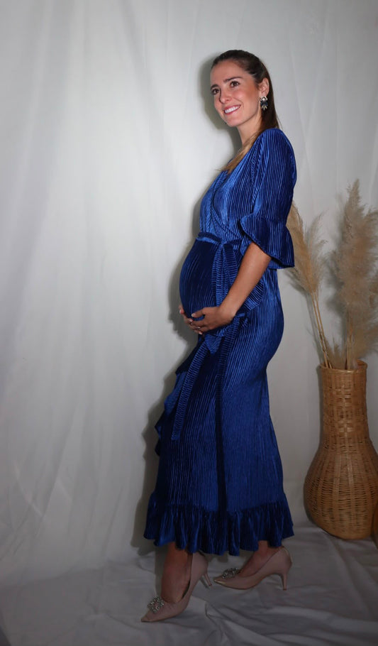 Vestido de maternidad, Ursula azul terciopelo rayas