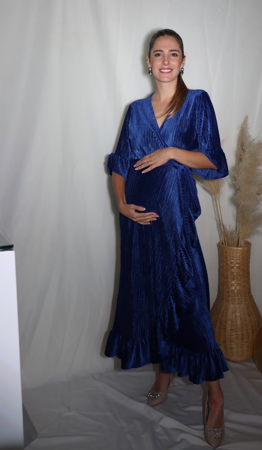 Vestido de maternidad, Ursula azul terciopelo rayas