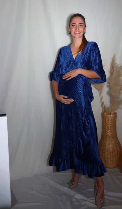 Vestido de maternidad, Ursula azul terciopelo rayas