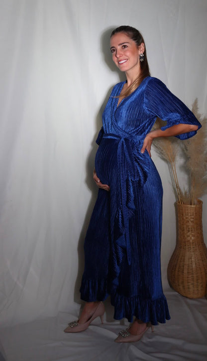Vestido de maternidad, Ursula azul terciopelo rayas