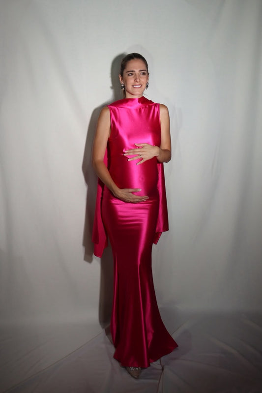 Vestido de maternidad Lucy, rosa licra brillosa
