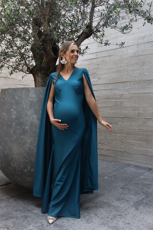 Vestido de maternidad Eliana, azul verdoso licra