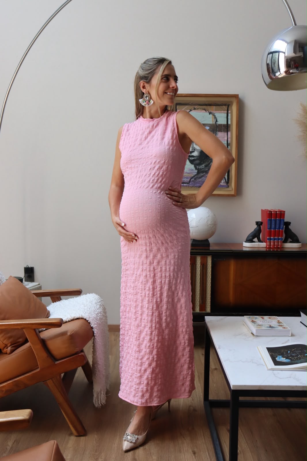 Vestido de maternidad Leslie, rosa cuadros