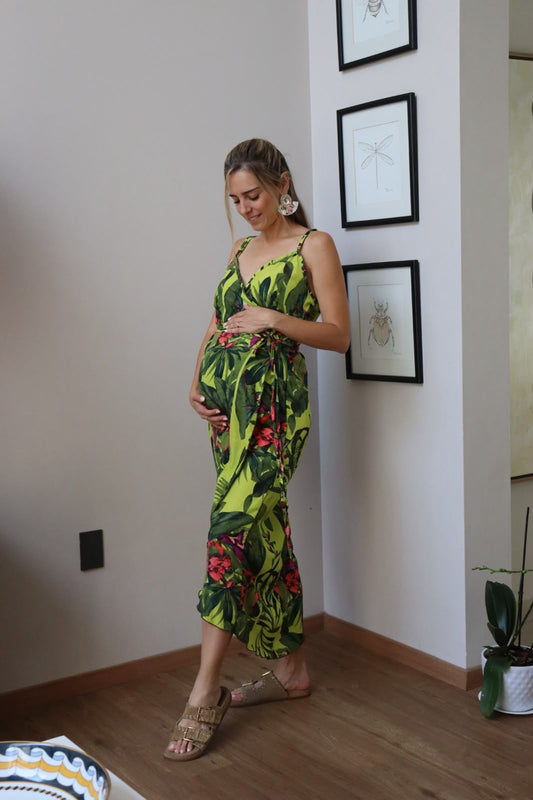 Vestido maternidad tirantes flores verde