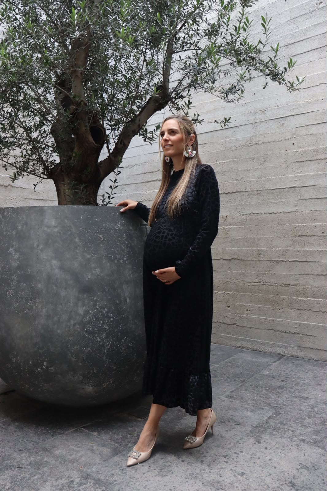 Vestido de maternidad, negro terciopelo Gaby largo CH