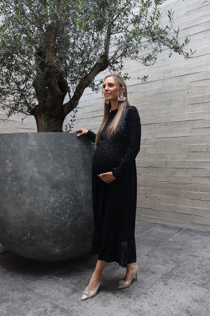 Vestido de maternidad, negro terciopelo Gaby largo CH