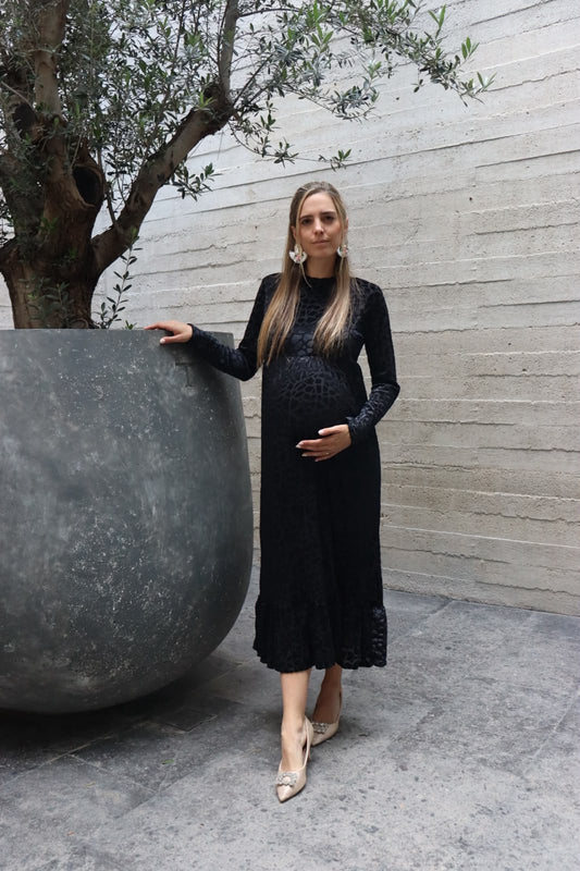 Vestido de maternidad, Gaby, negro terciopelo textura
