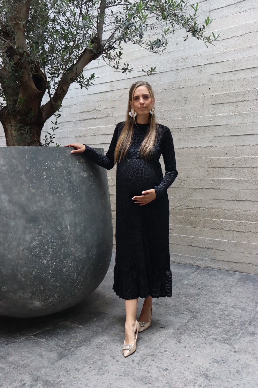 Vestido de maternidad, negro terciopelo Gaby largo CH