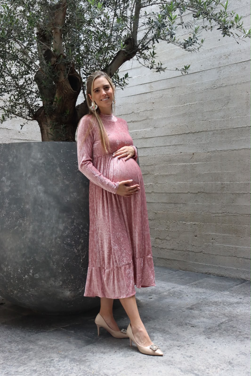 Vestido de maternidad, Gaby rosa terciopelo M