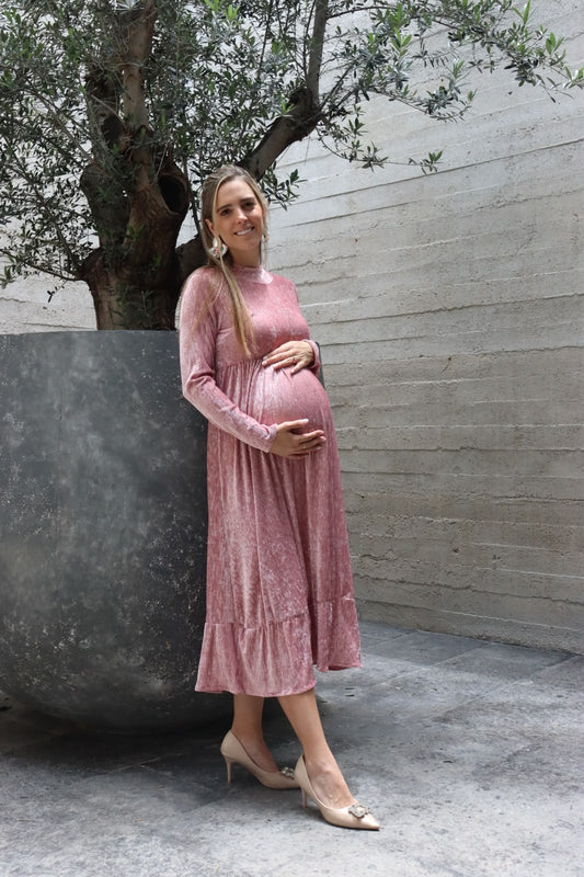 Vestido de maternidad, Gaby rosa terciopelo M