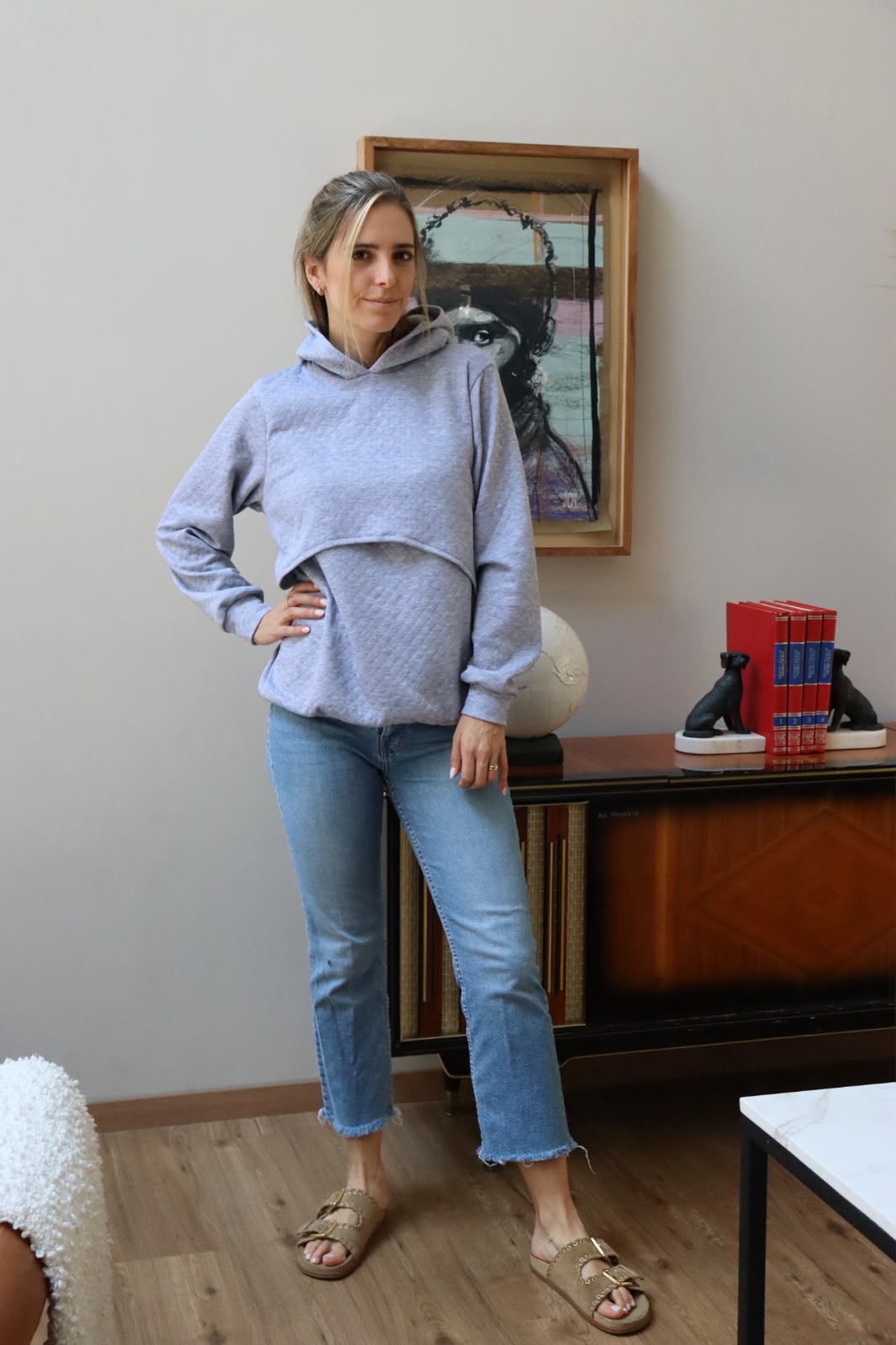 Sudadera de lactancia, gloria gris rombos