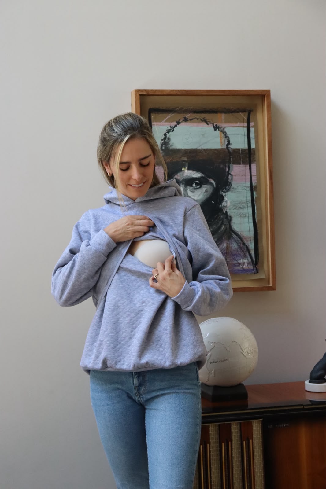 Sudadera de lactancia, gloria gris rombos