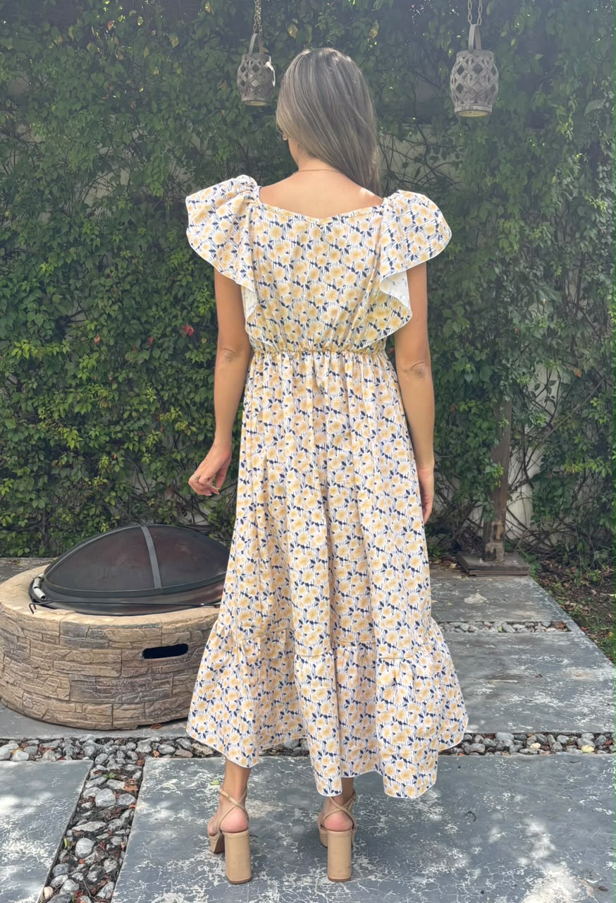 Vestido de Maternidad, Cristina flores amarillas tallo azul