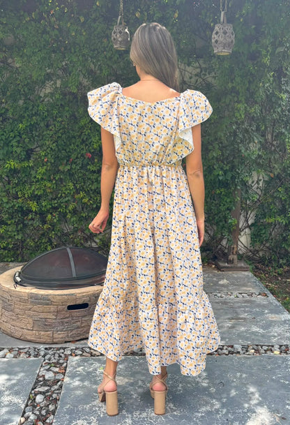 Vestido de Maternidad, Cristina flores amarillas tallo azul