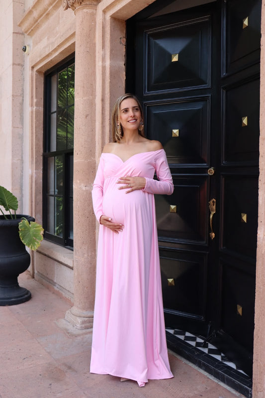 Vestido de maternidad sesión Alberta rosa chicle licra
