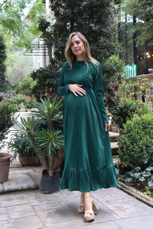 Vestido de maternidad Gaby, terciopelo verde